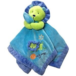 Carter's Just One Year Blue Lion HUG ME Baby Security Blanket Lovey Satin Green
